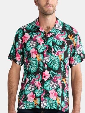 Marvel Venom Hawaiian Shirt Mens 3XL Tropical Aloha Floral Rayon Button Up Black